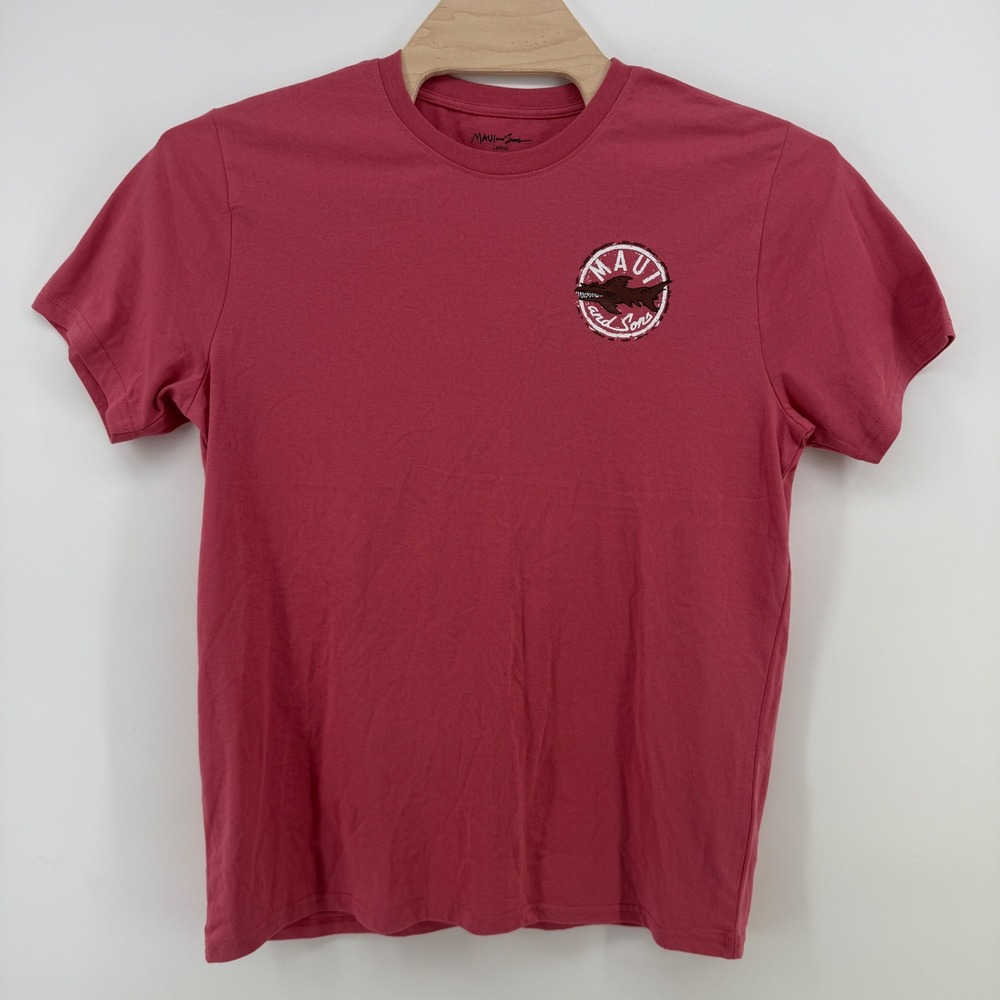 Maui and Sons Mens Large Shark Graphic T-Shirt Coral Pink Short Sleeve Tee